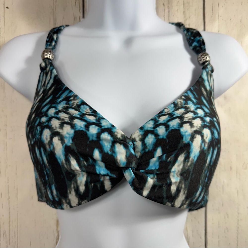Becca By Rebecca Virtue Boho Animal Print Bikini Top Swimsuit Twist Front Beach